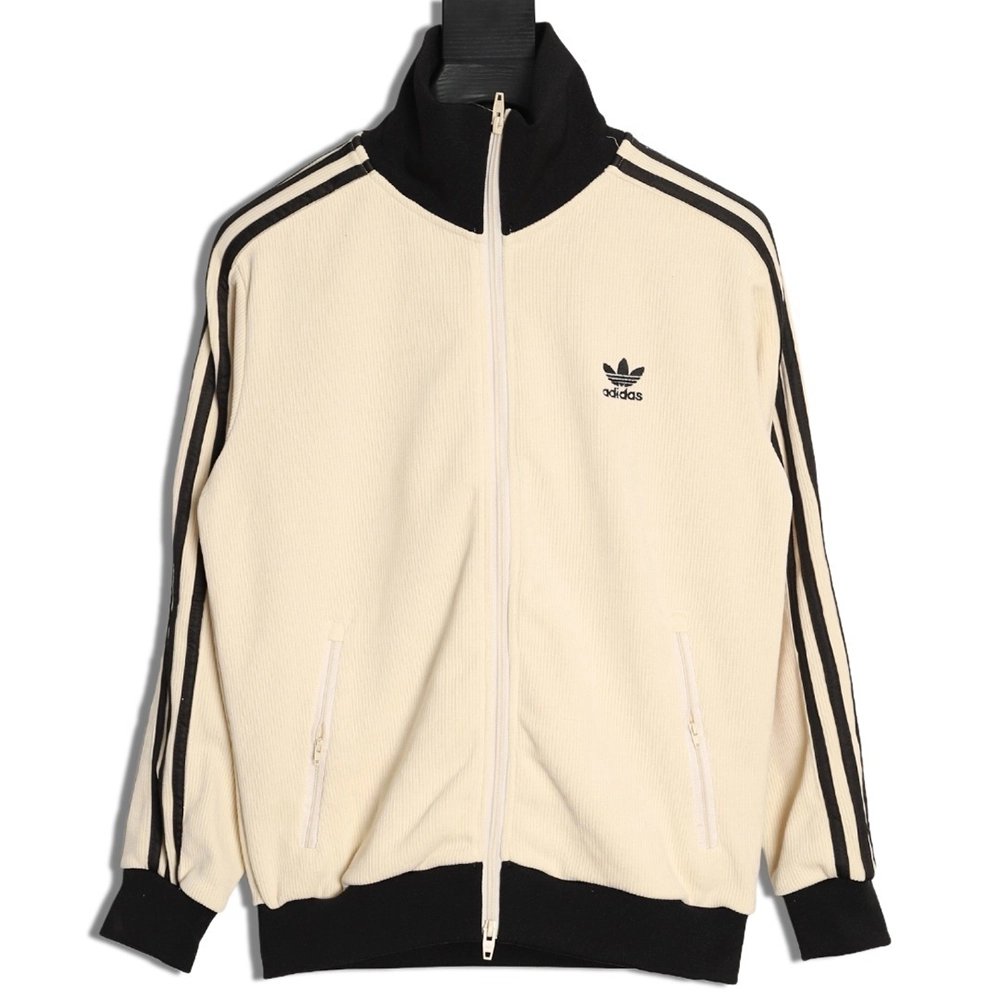 Adidas Trefoil Logo Embroidered Side Stripes Stand Collar Jacket,ADIDAS Jacket,Jacket,APPAREL