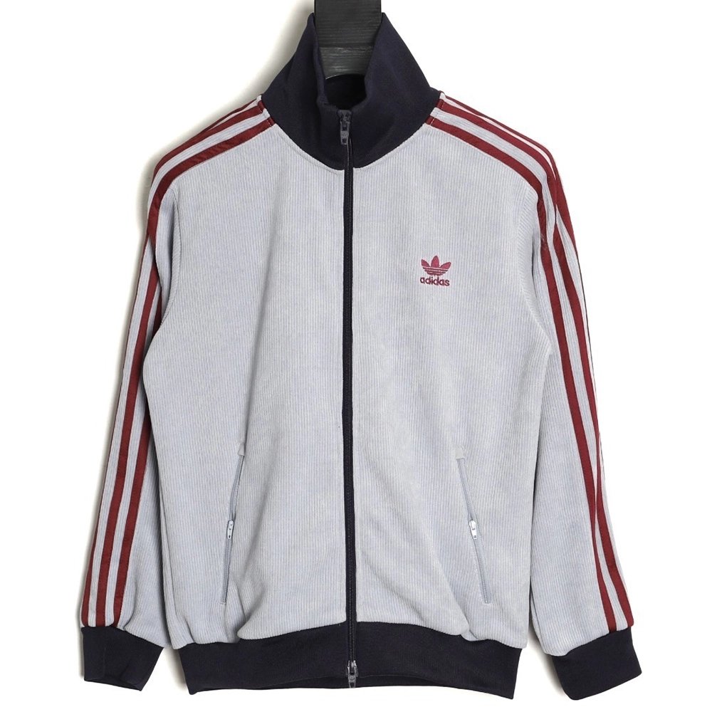 Adidas Trefoil Logo Embroidered Side Stripes Stand Collar Jacket,ADIDAS Jacket,Jacket,APPAREL