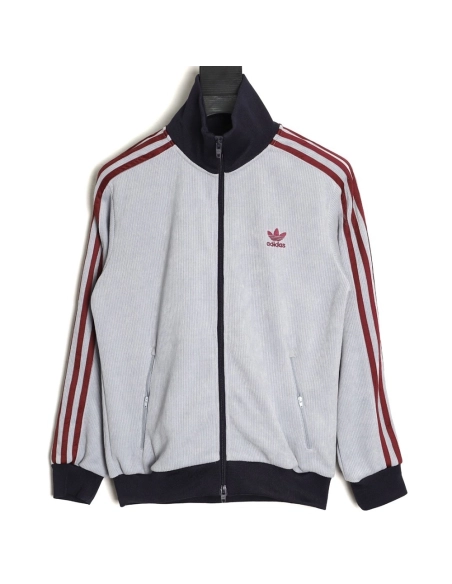 Adidas Trefoil Logo Embroidered Side Stripes Stand Collar Jacket,ADIDAS Jacket,Jacket,APPAREL