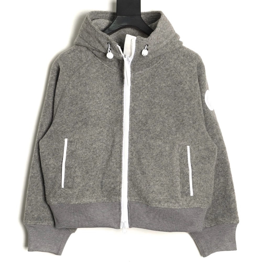 Canada Goose White Label Logo Zipper Drawstring Fleece Long Sleeve Jacket,Canada Goose Jacket,Jacket,APPAREL
