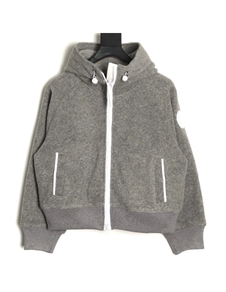 Canada Goose White Label Logo Zipper Drawstring Fleece Long Sleeve Jacket,Canada Goose Jacket,Jacket,APPAREL