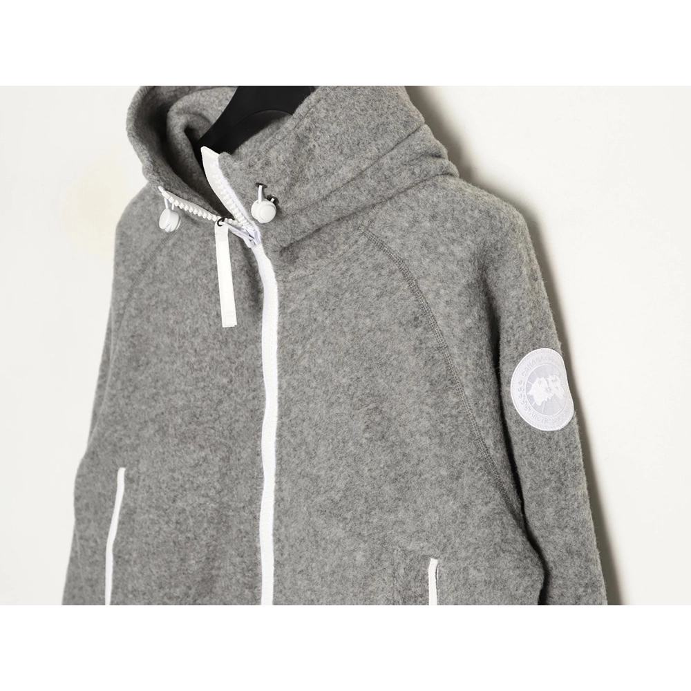 Canada Goose White Label Logo Zipper Drawstring Fleece Long Sleeve Jacket,Canada Goose Jacket,Jacket,APPAREL