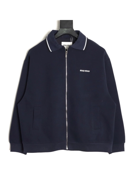 Miu Miu striped collar pique lettering zipper jacket,Miu Miu Jacket,Jacket,APPAREL