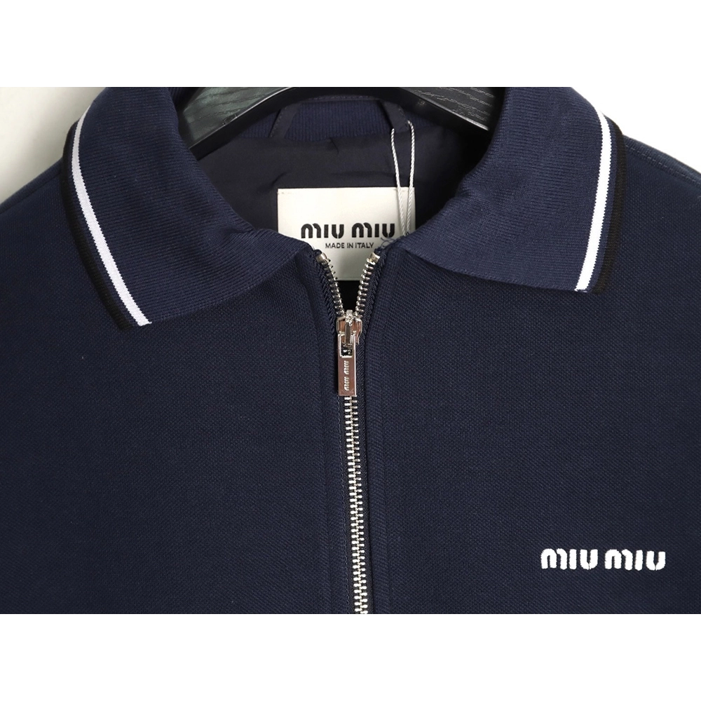 Miu Miu striped collar pique lettering zipper jacket,Miu Miu Jacket,Jacket,APPAREL