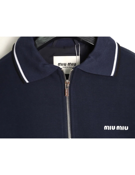 Miu Miu striped collar pique lettering zipper jacket,Miu Miu Jacket,Jacket,APPAREL