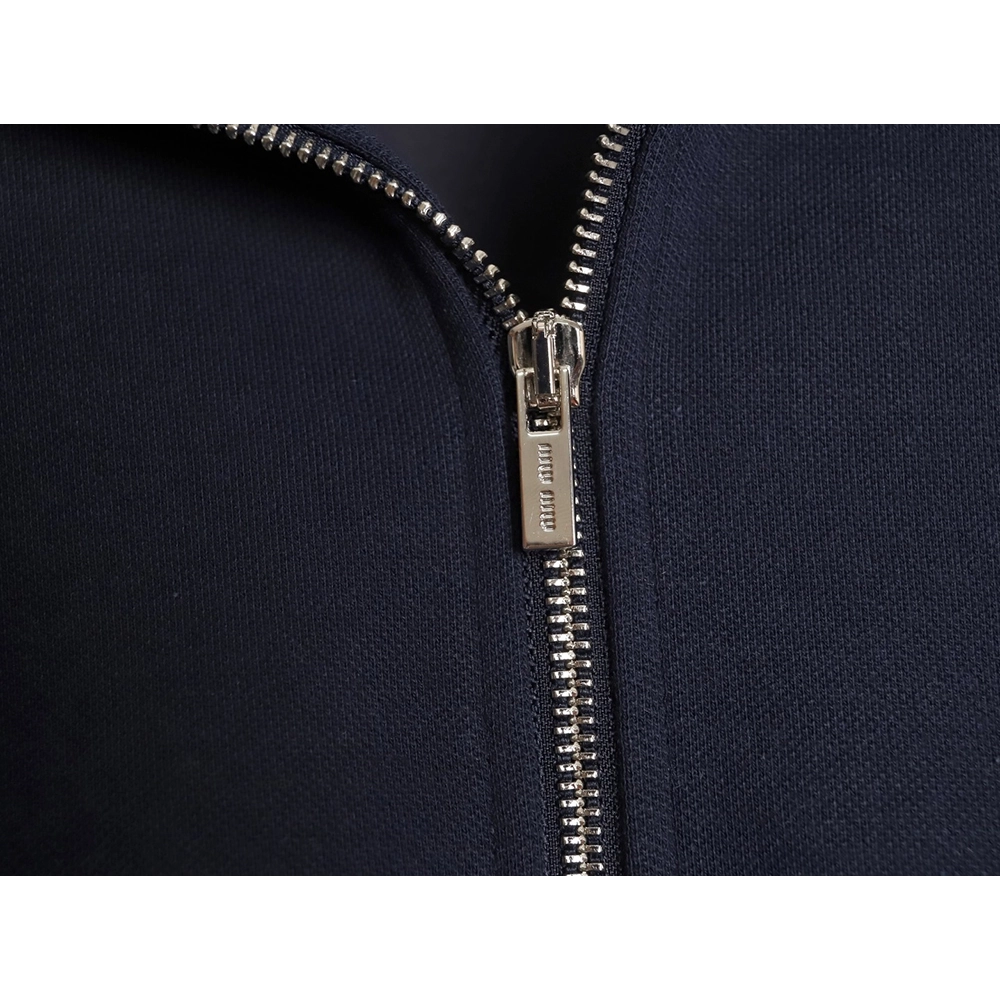Miu Miu striped collar pique lettering zipper jacket,Miu Miu Jacket,Jacket,APPAREL