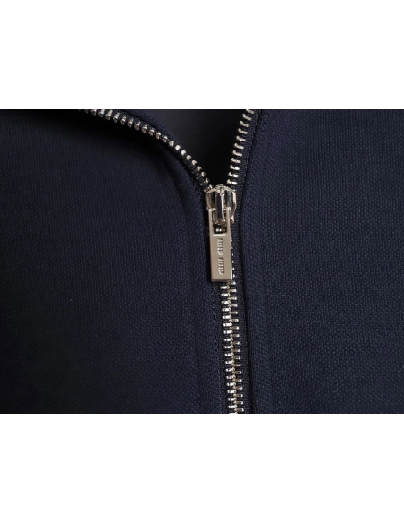 Miu Miu striped collar pique lettering zipper jacket,Miu Miu Jacket,Jacket,APPAREL