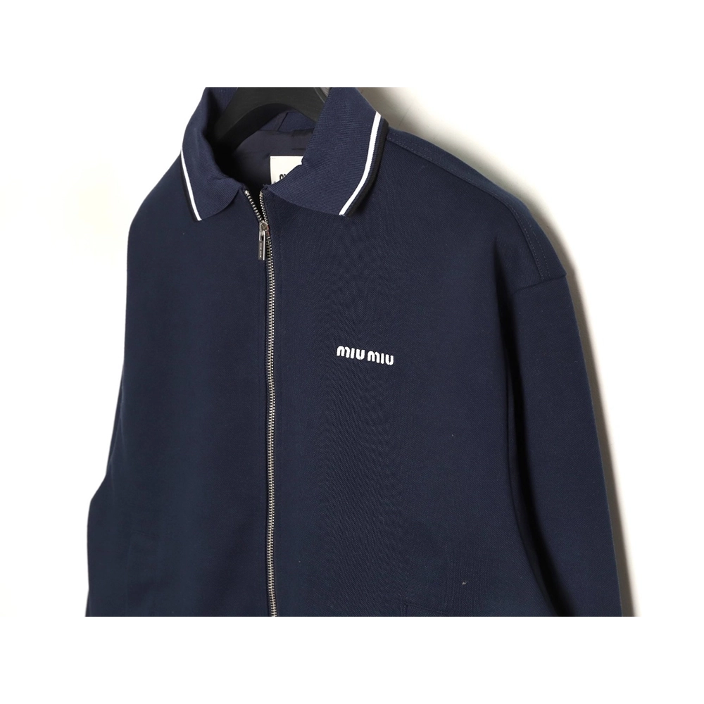 Miu Miu striped collar pique lettering zipper jacket,Miu Miu Jacket,Jacket,APPAREL