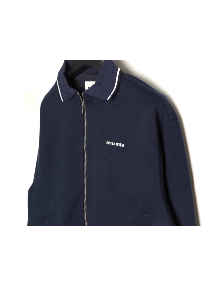 Miu Miu striped collar pique lettering zipper jacket,Miu Miu Jacket,Jacket,APPAREL