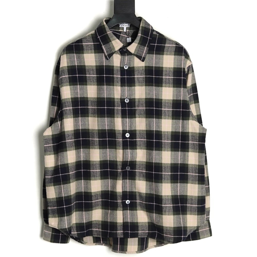 Loewe cuff leather check shirt jacket,Loewe Jacket,Jacket,APPAREL