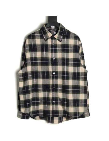 Loewe cuff leather check shirt jacket,Loewe Jacket,Jacket,APPAREL