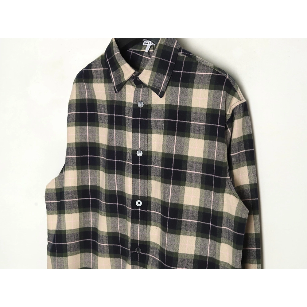 Loewe cuff leather check shirt jacket,Loewe Jacket,Jacket,APPAREL