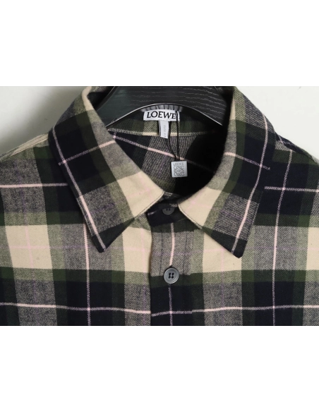 Loewe cuff leather check shirt jacket,Loewe Jacket,Jacket,APPAREL
