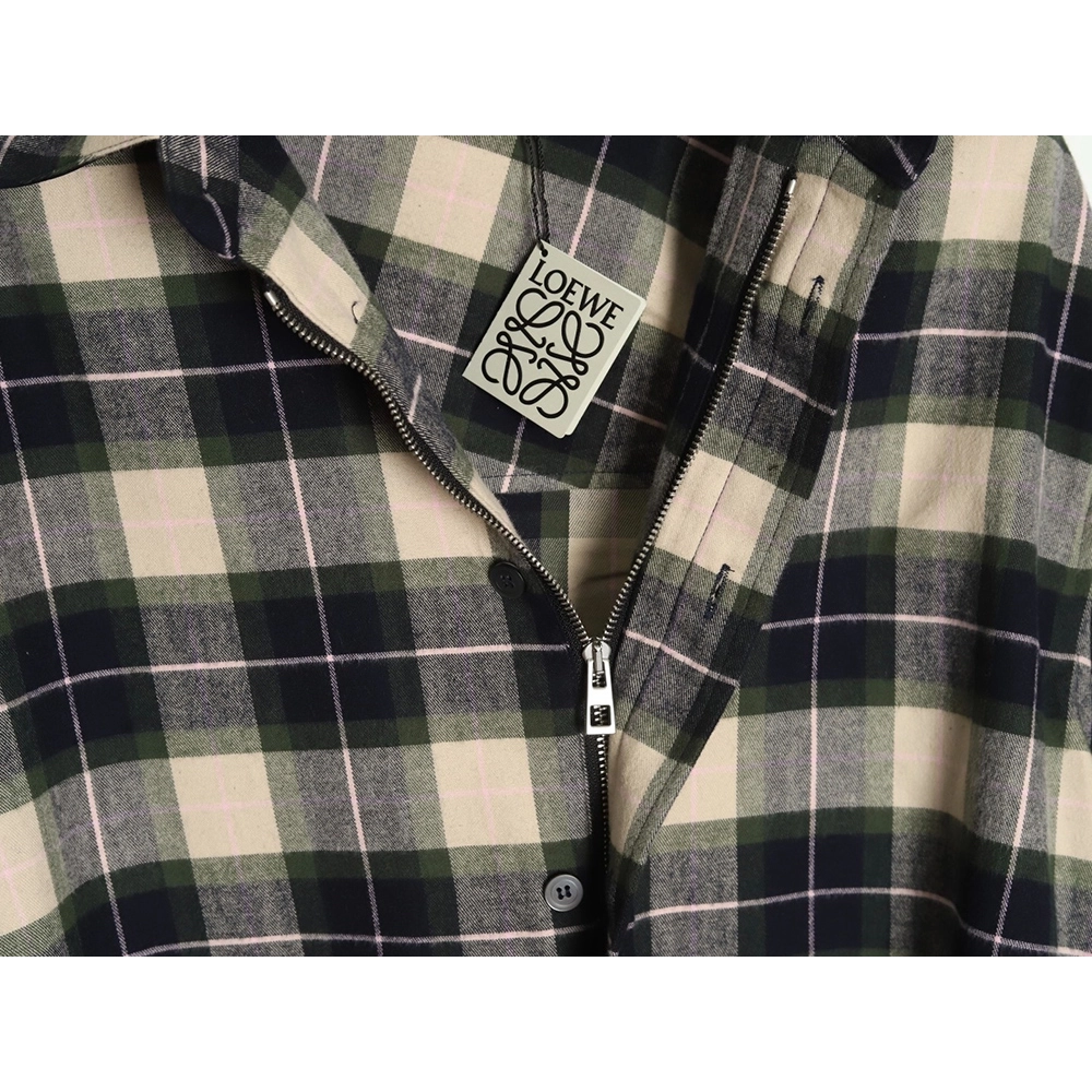 Loewe cuff leather check shirt jacket,Loewe Jacket,Jacket,APPAREL