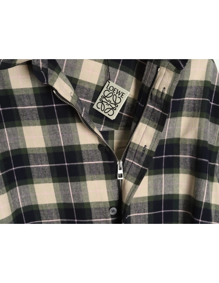 Loewe cuff leather check shirt jacket,Loewe Jacket,Jacket,APPAREL