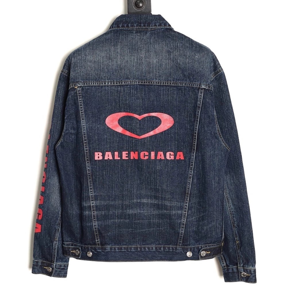 Balenciaga red side lettering denim jacket,Balenciaga