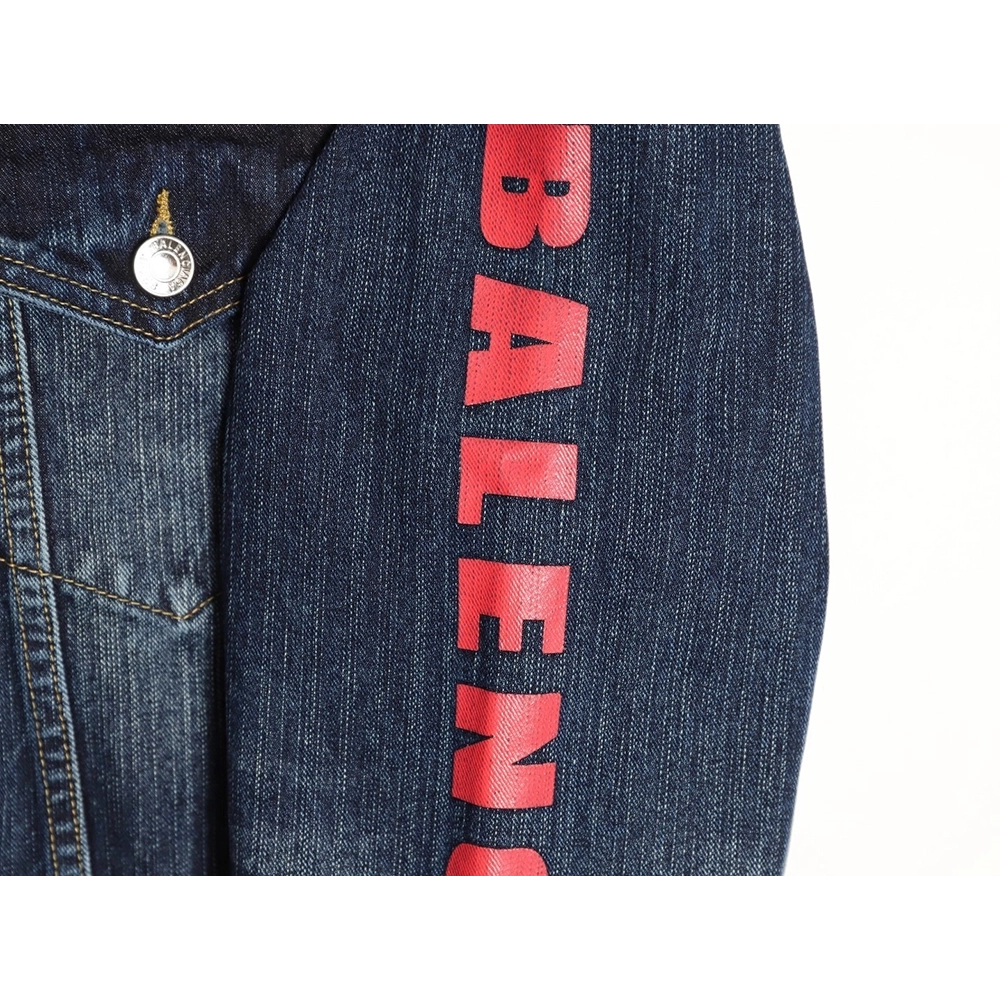 Balenciaga red side lettering denim jacket,Balenciaga