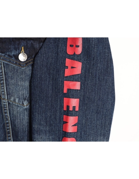 Balenciaga red side lettering denim jacket,Balenciaga
