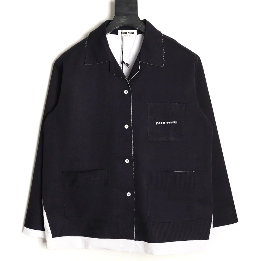 Miu Miu fake two-layer lapel knitted cardigan TSK1,Miu Miu
