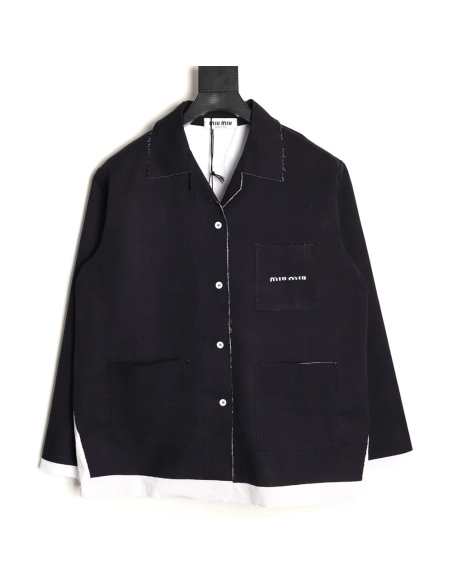 Miu Miu fake two-layer lapel knitted cardigan TSK1,Miu Miu