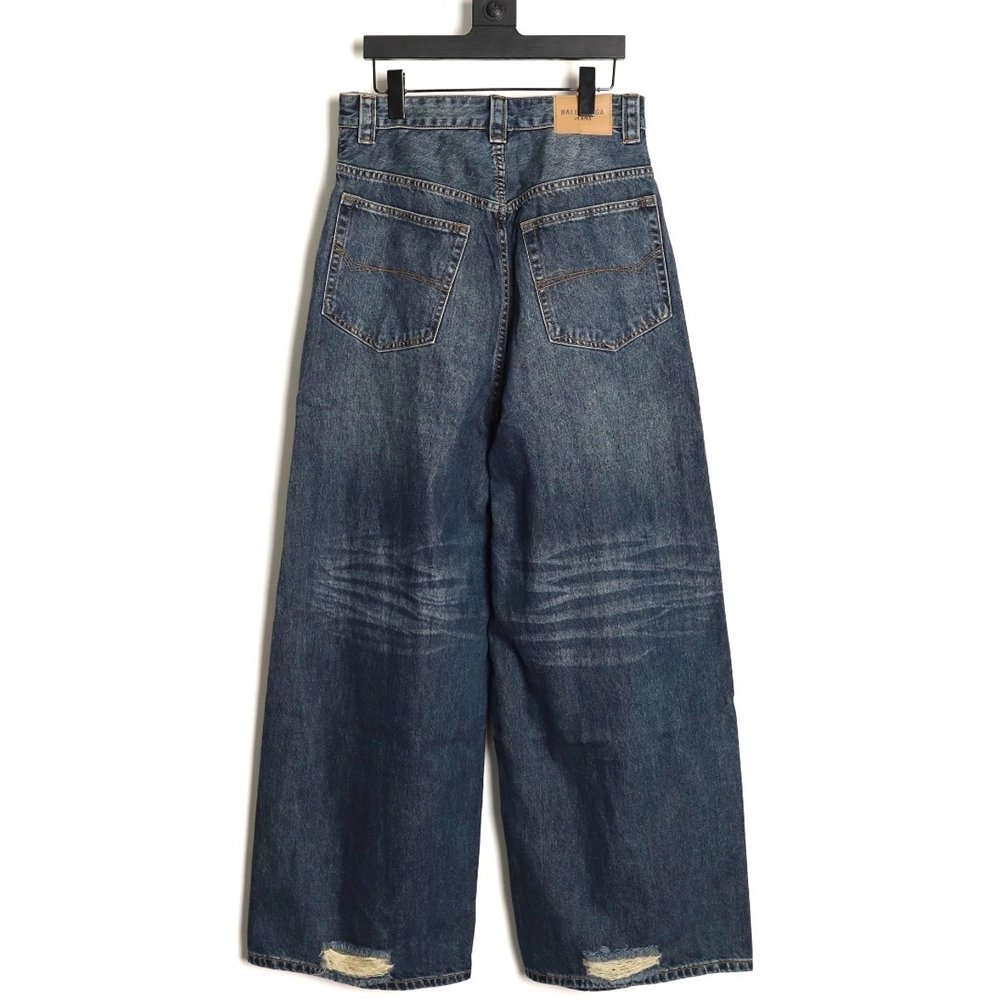 Balenciaga pocket embroidered washed and distressed straight-leg loose-fit jeans,Balenciaga