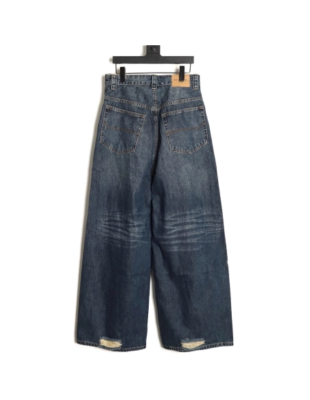 Balenciaga pocket embroidered washed and distressed straight-leg loose-fit jeans,Balenciaga