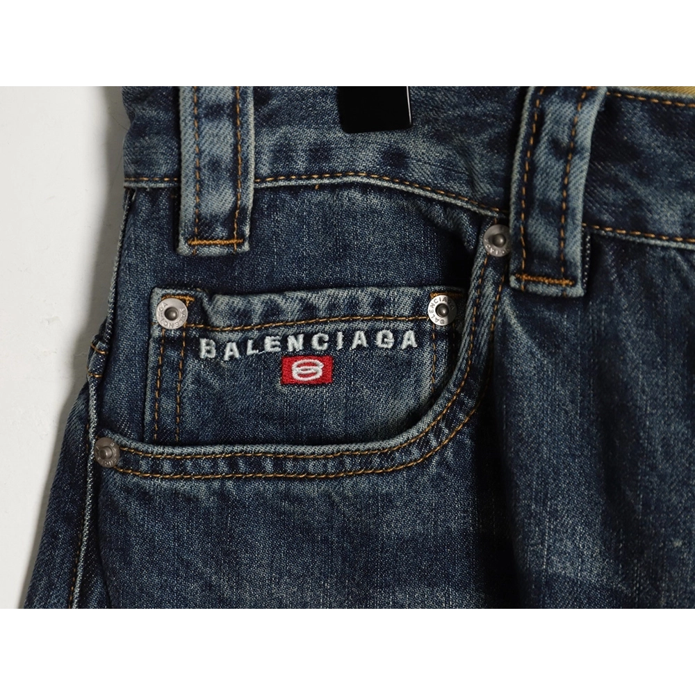 Balenciaga pocket embroidered washed and distressed straight-leg loose-fit jeans,Balenciaga