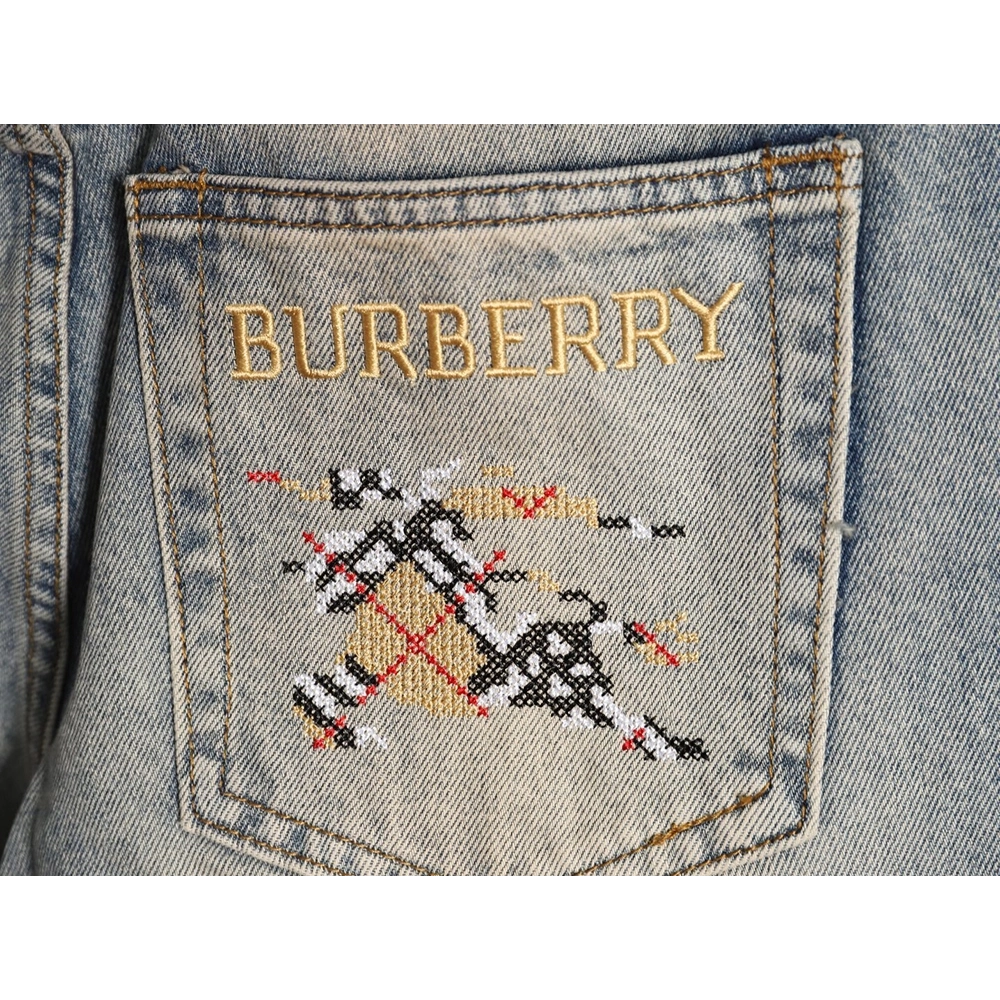Burberry Back Pocket Check Horse Denim Trousers,Burberry