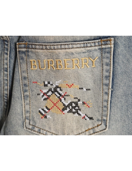 Burberry Back Pocket Check Horse Denim Trousers,Burberry