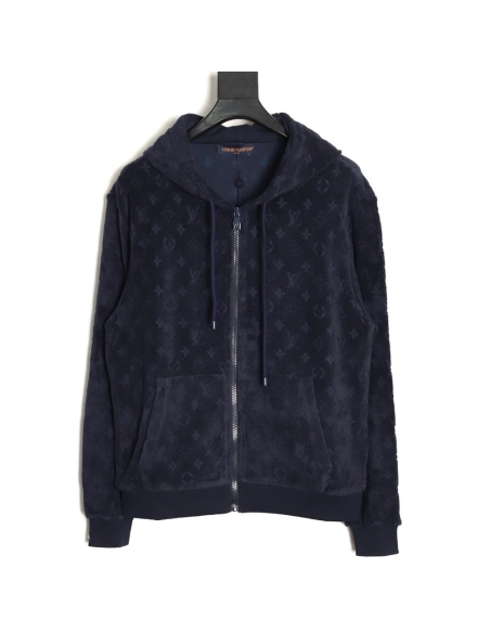 Louis Vuitton flocked all-over print zip-up hooded sweatshirt jacket,Louis Vuitton