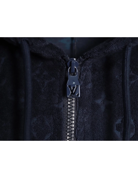 Louis Vuitton flocked all-over print zip-up hooded sweatshirt jacket,Louis Vuitton