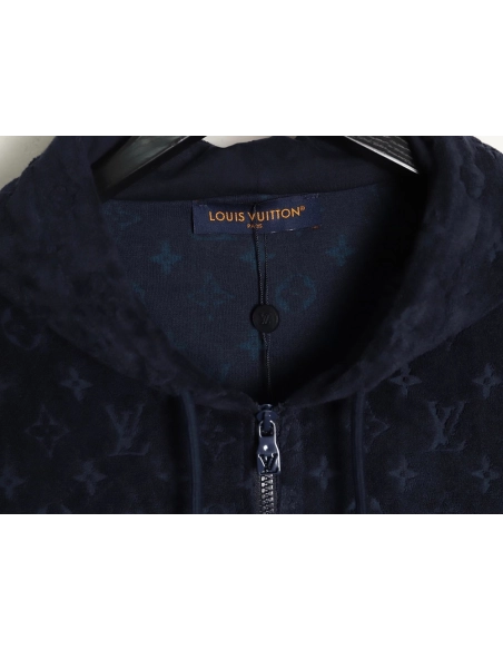 Louis Vuitton flocked all-over print zip-up hooded sweatshirt jacket,Louis Vuitton