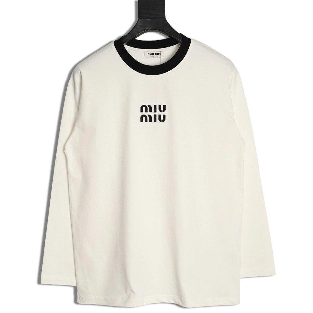 Miu Miu classic chest lettering black collar long sleeves,Miu Miu