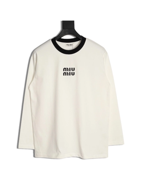 Miu Miu classic chest lettering black collar long sleeves,Miu Miu