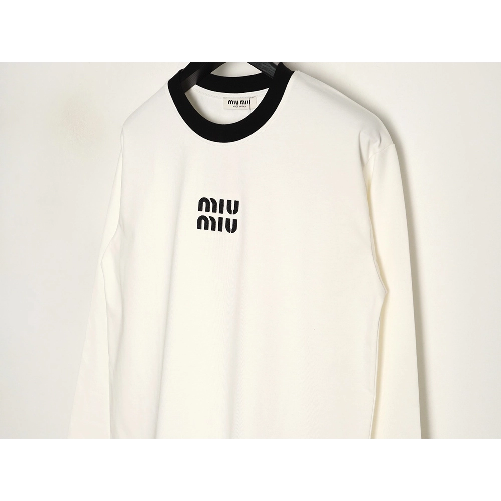 Miu Miu classic chest lettering black collar long sleeves,Miu Miu