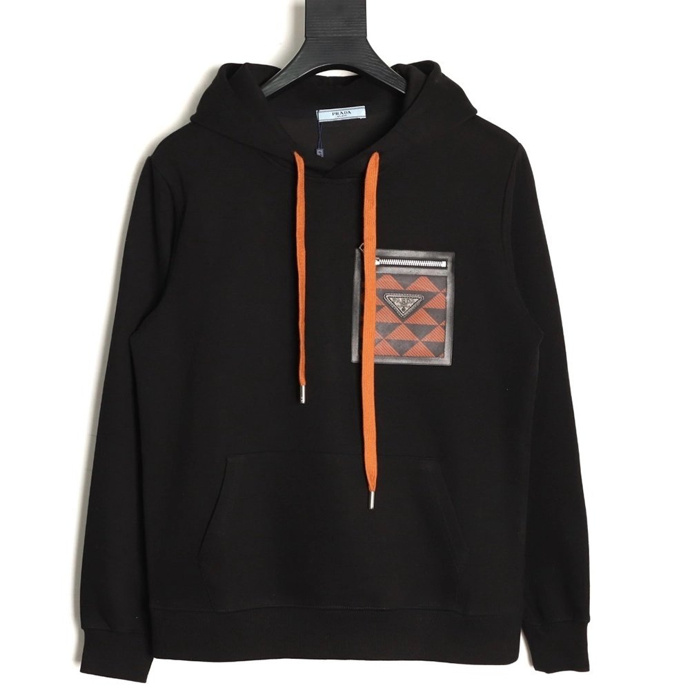Prada triangle logo zipper faux pocket hoodie,Prada