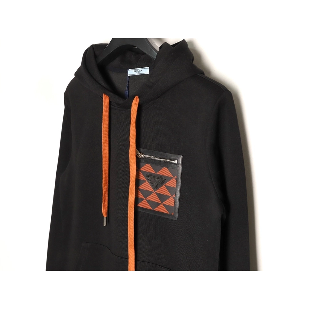 Prada triangle logo zipper faux pocket hoodie,Prada
