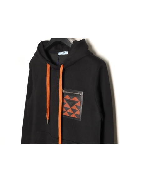 Prada triangle logo zipper faux pocket hoodie,Prada