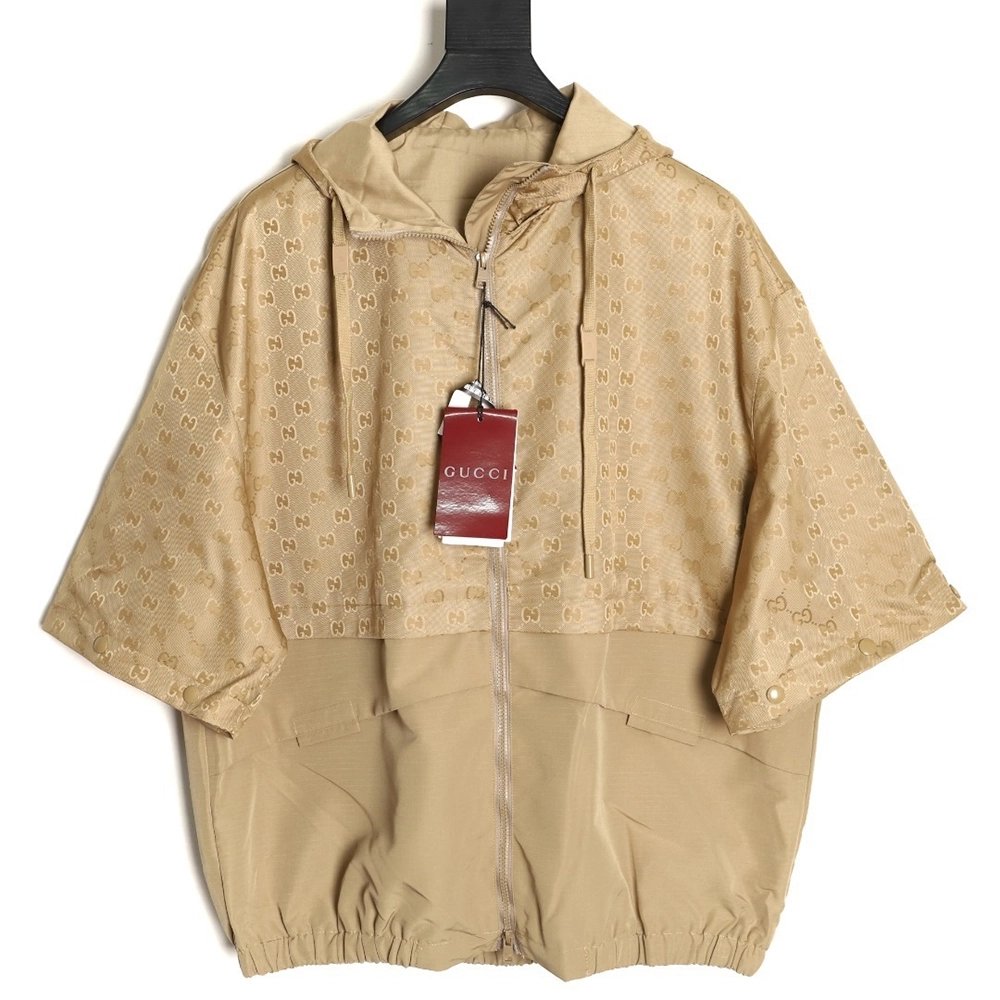 Gucci patchwork monogram hooded trench coat,Gucci Jacket,Jacket,APPAREL