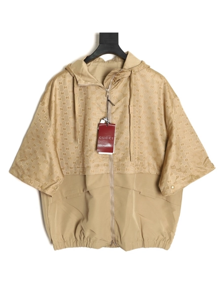 Gucci patchwork monogram hooded trench coat,Gucci Jacket,Jacket,APPAREL