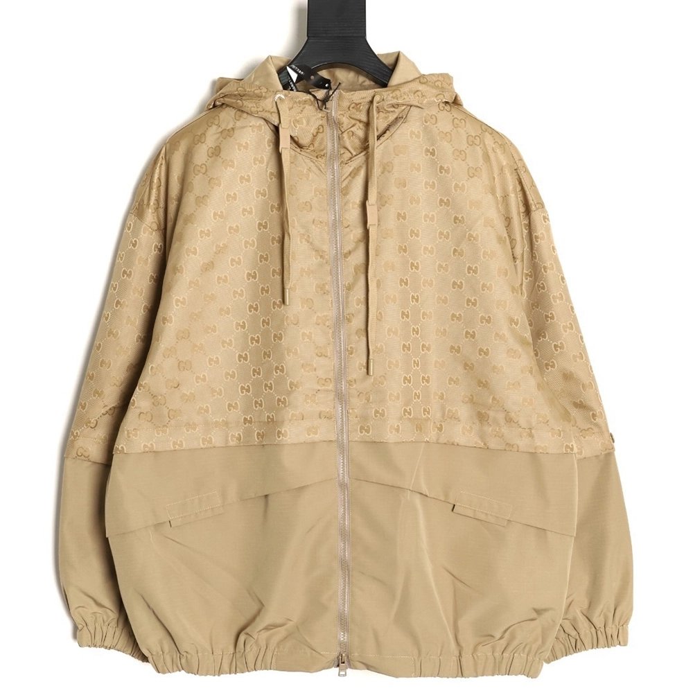 Gucci patchwork monogram hooded trench coat,Gucci Jacket,Jacket,APPAREL