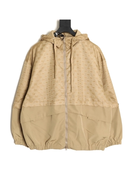 Gucci patchwork monogram hooded trench coat,Gucci Jacket,Jacket,APPAREL