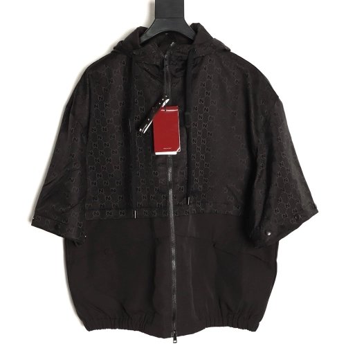 Gucci patchwork monogram hooded trench coat,Gucci Jacket,Jacket,APPAREL