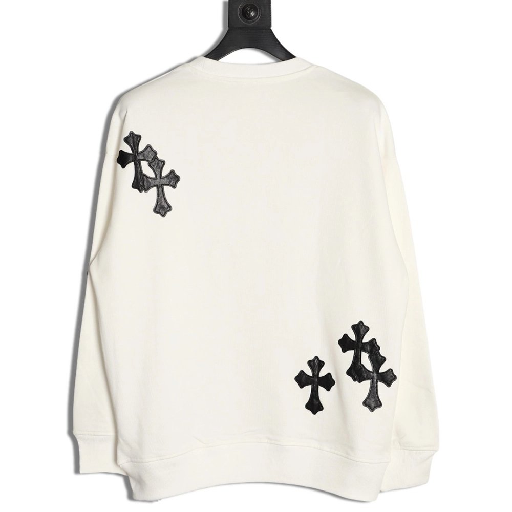 Chrome Hearts leather cross embroidered crewneck sweatshirt,Chrome Hearts Sweatshirt,Sweatshirt,APPAREL