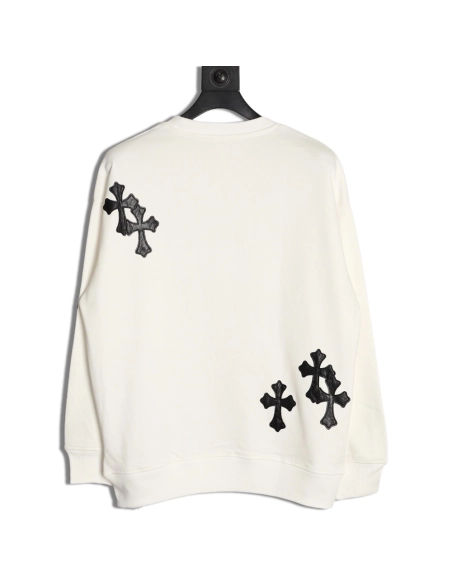 Chrome Hearts leather cross embroidered crewneck sweatshirt,Chrome Hearts Sweatshirt,Sweatshirt,APPAREL