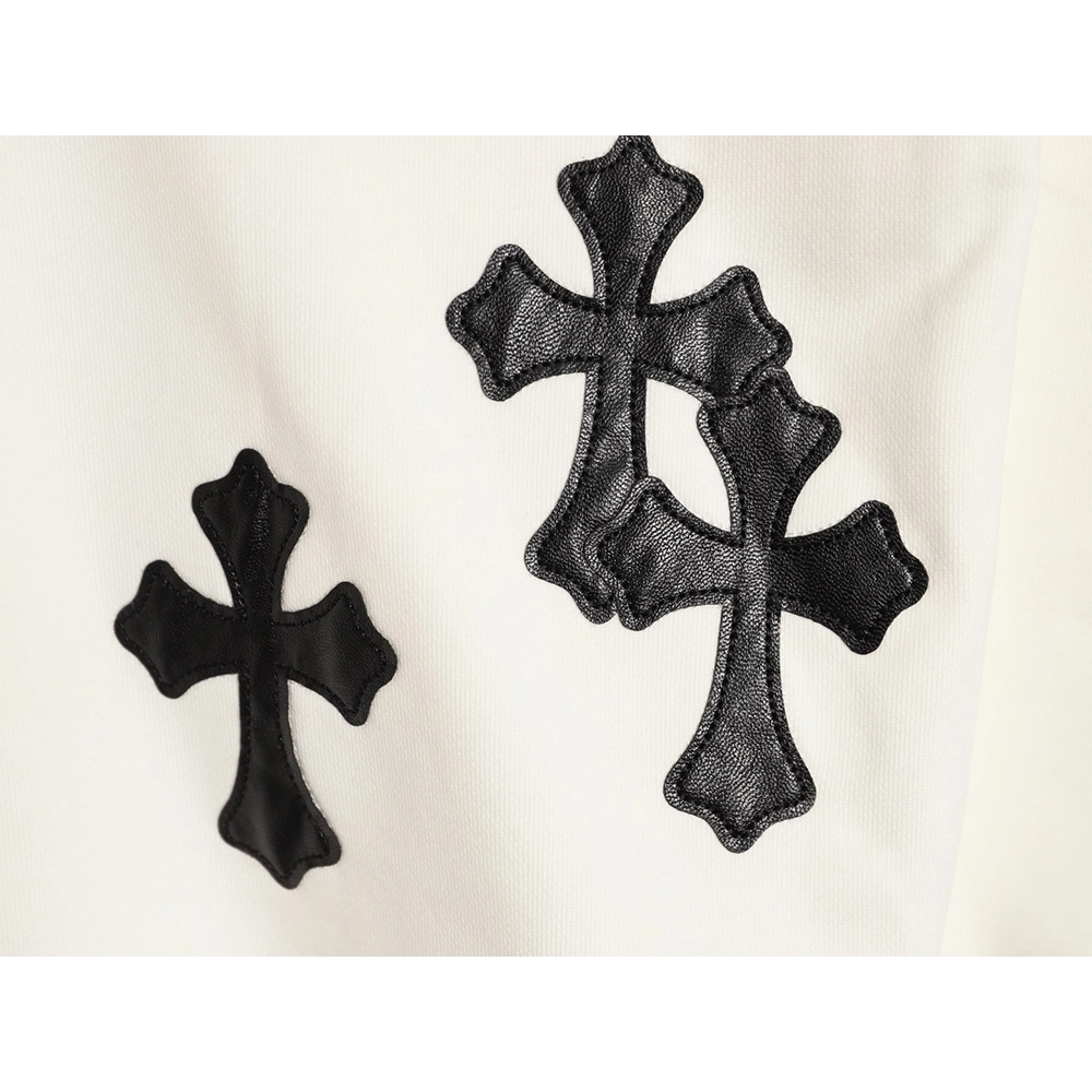 Chrome Hearts leather cross embroidered crewneck sweatshirt,Chrome Hearts Sweatshirt,Sweatshirt,APPAREL