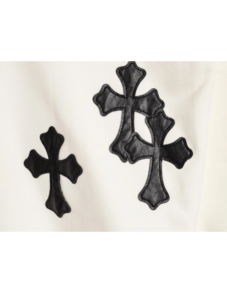 Chrome Hearts leather cross embroidered crewneck sweatshirt,Chrome Hearts Sweatshirt,Sweatshirt,APPAREL