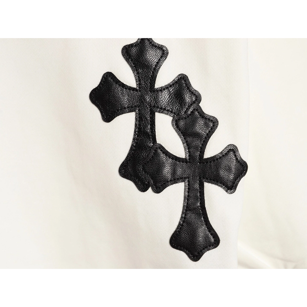 Chrome Hearts leather cross embroidered crewneck sweatshirt,Chrome Hearts Sweatshirt,Sweatshirt,APPAREL