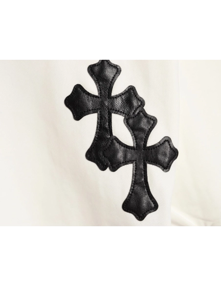 Chrome Hearts leather cross embroidered crewneck sweatshirt,Chrome Hearts Sweatshirt,Sweatshirt,APPAREL