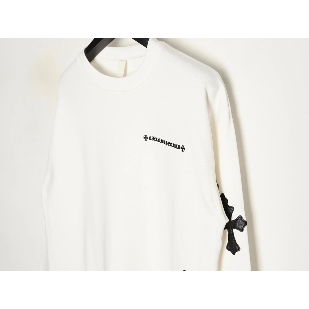 Chrome Hearts leather cross embroidered crewneck sweatshirt,Chrome Hearts Sweatshirt,Sweatshirt,APPAREL